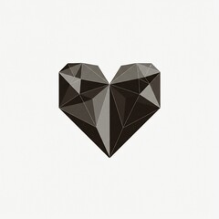 A geometric heart, rendered in dark gray tones, against a white backdrop. Low-poly design