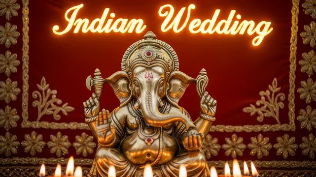 Spiritual Celebration: Ganesha Idol with Candle Lights for a Traditional Indian Wedding Ceremony