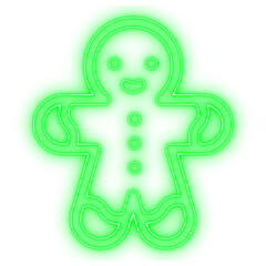 Green Gingerbread Man Icon with Bright Outline for Christmas Cookie Mascot and Holiday Dessert Art