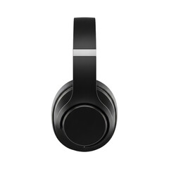 Sleek matte black over-ear headphones floating, ideal for electronics deals, Black Friday, Cyber Monday, tech promotions, and holiday gift guides. Sharp focus on texture and detail.