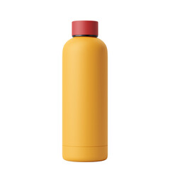 Red Lid Yellow Body 500ml Reusable Matte Metal Vacuum Bottle Isolated on Transparent Background.