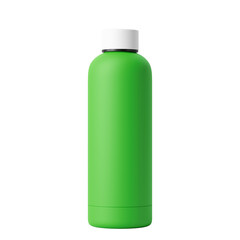 White Lid  Green Body 500ml Reusable Matte Metal Vacuum Bottle Isolated on Transparent Background.