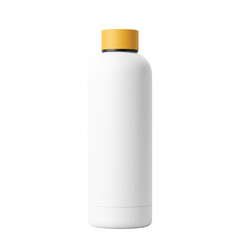 Yellow Lid White Body 500ml Reusable Matte Metal Vacuum Bottle Isolated on Transparent Background 