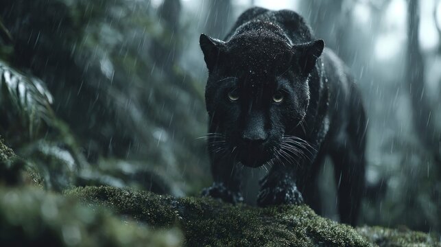 Black panther in rainforest