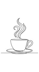 Continuous Line Art of Steaming Coffee Cup | Minimalist Cafe Logo Design