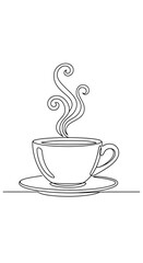Continuous Line Art of Steaming Coffee Cup | Minimalist Cafe Logo Design