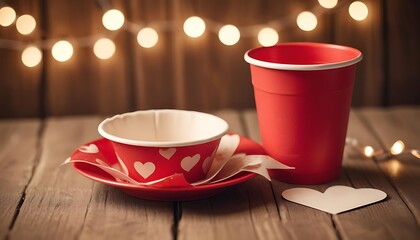 Cozy valentine s day coffee and drink with romantic string lights