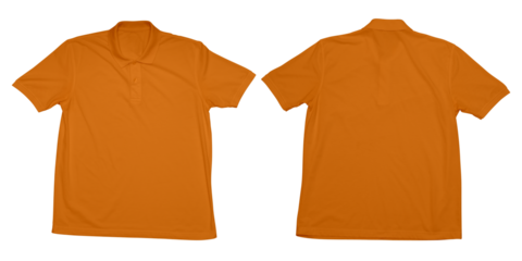 Orange polo shirt front and back view isolated on white background for clothing mockup and template