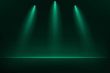 Dark Green studio room background. Empty room with light effect. Space for selling products on the website. Vector illustration.