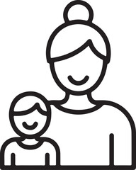 Happy mother and child embracing in a simple line art
