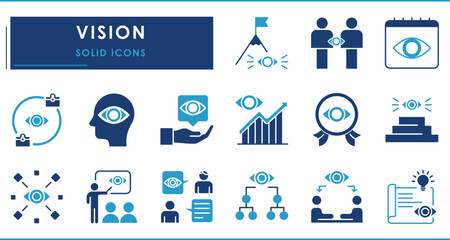 Vision icons set. Vector filled symbols related business vision.