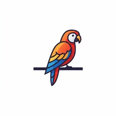 Fototapeta premium Stylized, colorful parrot illustration, perched on a dark line, clean lines, and a minimalist design