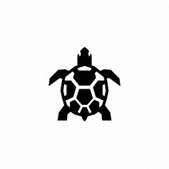 Obraz premium A simple, symmetrical, black silhouette of a turtle with a geometric shell and head, on a white background