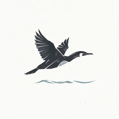 Fototapeta premium A minimalist depiction of a seabird in flight over water, stylized with geometric shapes and soft shading on a white background