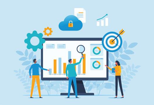 business data analysis concept and team working collaboration in front of large moniter report screen for business goal achievement
- Powered by Adobe