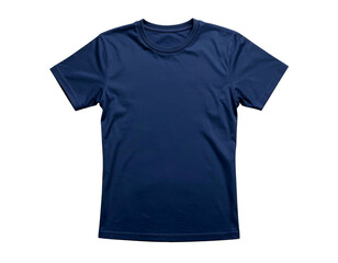 Naklejka premium A plain, short-sleeved, navy blue crew neck t-shirt against a stark, black background