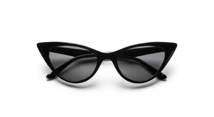 A pair of sleek black cat-eye sunglasses with dark lenses, presented against a clean white background.