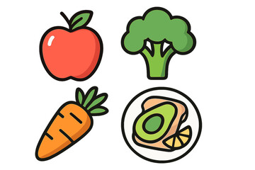 Colorful Food fruits and vegetables including apple, broccoli, carrot, and avocado  