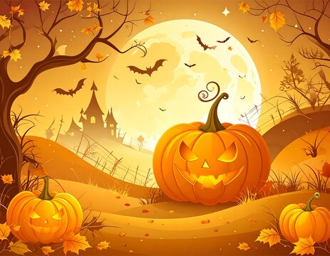 Spooky Halloween night with jack-o'-lanterns - Powered by Adobe