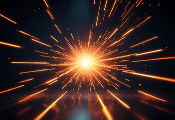 Exploding starburst of fiery orange light streaks against dark background
