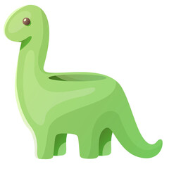 A Simple Cartoon Dinosaur Planter in a Light Green Color with a Transparent Background