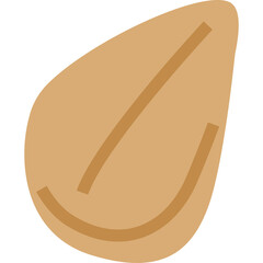 A Simple Brown Almond Seed Illustration on a Transparent Background with Two Light Brown Lines Indicating Texture