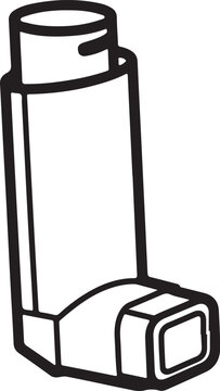 Simple line drawing of an asthma inhaler