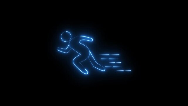 Glowing blue neon running person animation. Dynamic speed concept. Motion graphic loop. 4K Fitness digital display.