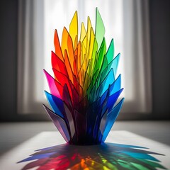 Colorful crystal sculpture with rainbow spectrum isolated on white background