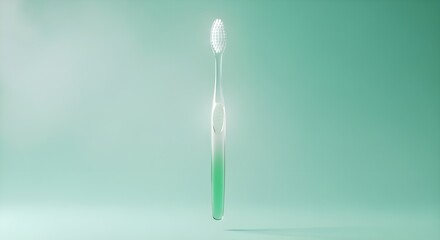 A sleek toothbrush stands against a soft green background for dental hygiene