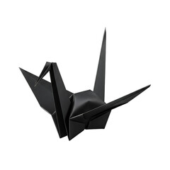 Elegant black paper shopping bag origami crane with subtle shadows, crisp edges. Ideal for luxury branding, gift promotions, retail advertising, creative packaging, or holiday e-commerce.