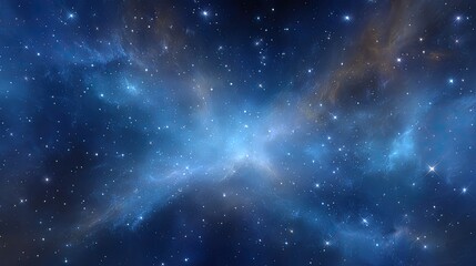 Fototapeta premium Vast Cosmic Landscape of Stars and Nebulae Illuminating the Night Sky with Glowing Blue and Black Colors in a Starlit Universe