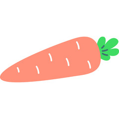 A simplified orange carrot with green leaves on a transparent background isolated illustration