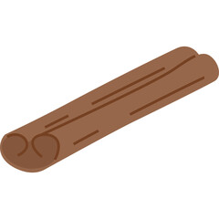 A single brown cinnamon stick with visible texture and lines isolated on a white background ready for culinary use