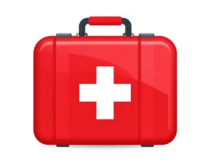Obraz premium Glossy red container with a white cross, signifying medical aid