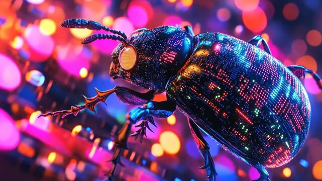 Futuristic beetle with glowing circuitry