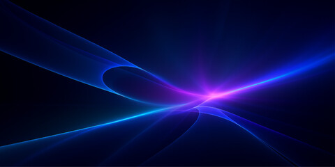 Futuristic abstract blue background with dynamic light waves, flowing lines, and a fractal star pattern
