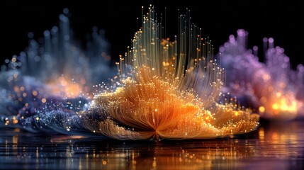 Abstract illustration of illuminated fiber optics on a dark background concept of data