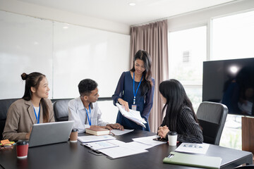Diversity Woman leadership asian business people training Teamwork meeting asian employees working together colleagues