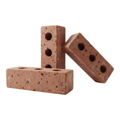 Three red bricks arranged on a white surface isolated on transparent background