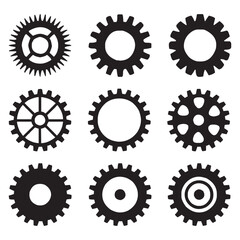 Collection of detailed black gears arranged in a grid pattern design