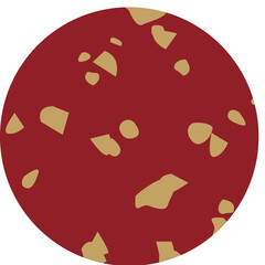 Abstract Pattern In A Circle With Red And Tan Colors And Irregular Shapes Scattered Across The Surface