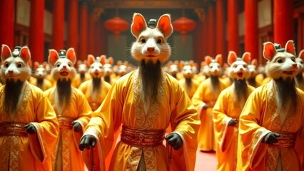 Masked crowds gather in neat formation