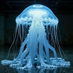 Jellyfish art scene under blue light