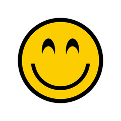 Yellow flat smiley happy face icon with a simple circular face and curved joyful smile symbol illustration minimal design elements.  