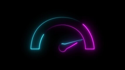 Glowing neon purple and cyan speedometer gauge animation icon. Performance measurement. Speed test. Load level. 4K digital UI motion graphic. - Powered by Adobe