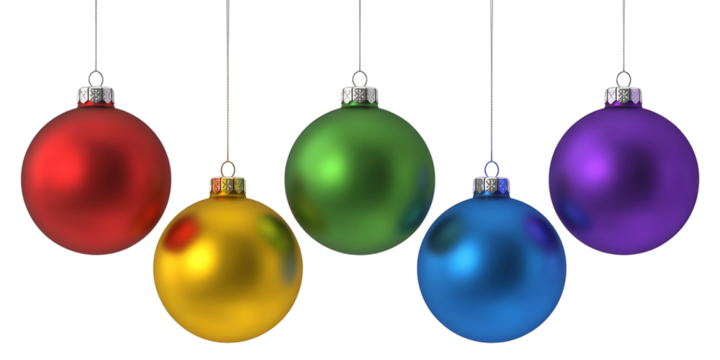 Five colorful oval Christmas ornaments isolated on transparent background - Powered by Adobe