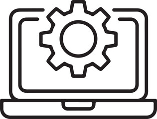 Laptop with gear icon representing technology and settings