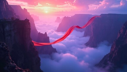 Landscape picture of red silk drifting in the canyon