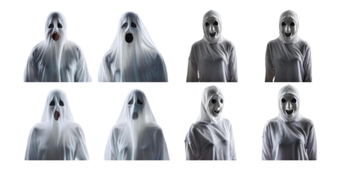Ghostly Figures in Various Expressions and Poses, set collection, mega bundle, isolated on transparent background